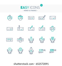 Vector thin line flat design icons set for money and finance themes