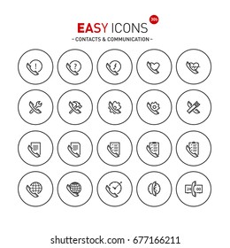 Vector thin line flat design icons set for contact theme