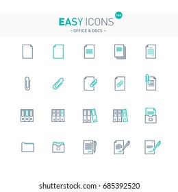 Vector thin line flat design icons set for office and document themes