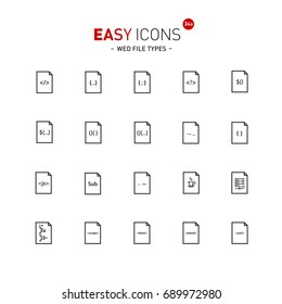 Vector thin line flat design icons set for web file types and web programming theme