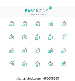 Vector thin line flat design icons set for home, mail, delivery and other themes