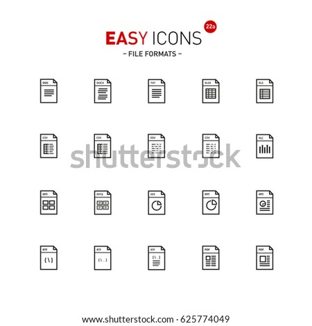 Vector thin line flat design icons set for file formats themes