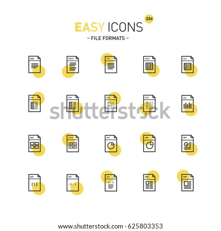 Vector thin line flat design icons set for file formats themes