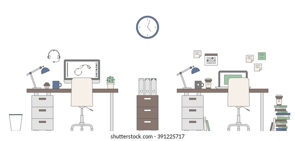 Vector Thin Line Flat Icons Workspace