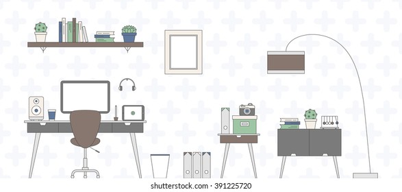 Vector Thin Line Flat Icons Workspace