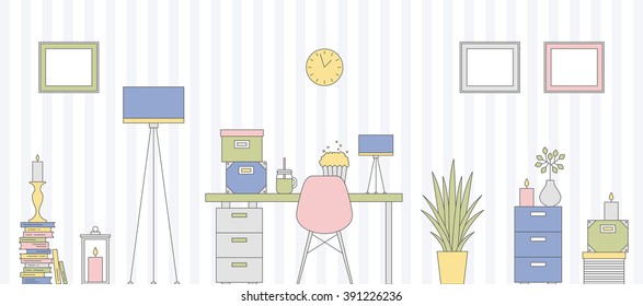 Vector Thin Line Flat Icons, Workspace, Workplace