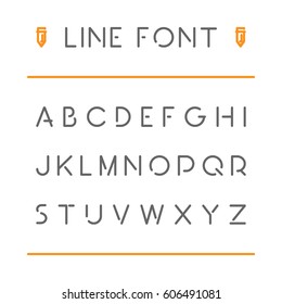 Vector Thin Line Font. Black Latin Alphabet On White Background.