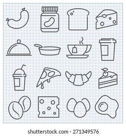 Vector thin line food and drinks icons set