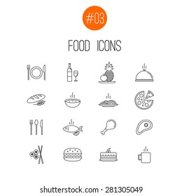 Vector thin line food icons collection on white background