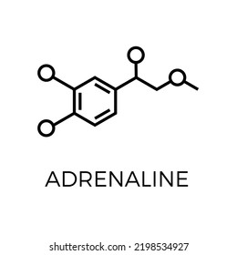 Vector thin line icon of adrenaline molecular structure. Chemical formula