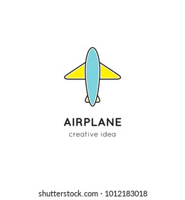 Vector thin line icon, airplane silhouette. Logo template illustration for airline company, airport or travel agency. Colored isolated symbol. Simple mono linear modern design.