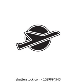 Vector thin line icon, airplane silhouette. Logo template illustration for airline company, airport or travel agency. Black on white isolated symbol. Simple mono linear modern design.