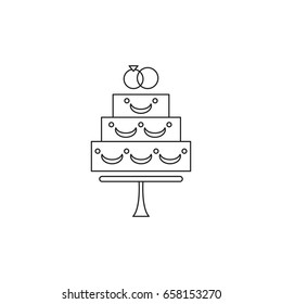 Vector thin line icon, big wedding cake. Black on white isolated symbol. Simple mono linear modern design.