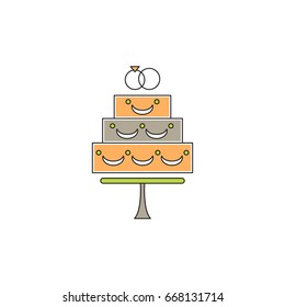 Vector thin line icon, big wedding cake. Colored isolated symbol. Simple mono linear modern design.