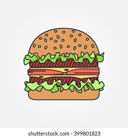 Vector thin line icon Burger. For web design and application interface, also useful for infographics. Vector dark grey. Vector illustration.