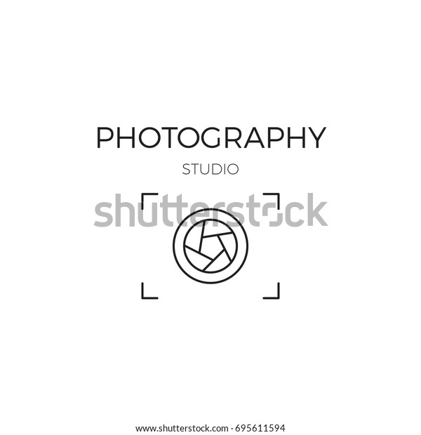 ベクター細線のアイコン カメラシルエット 写真家 写真スタジオ ショップ 学校用のロゴテンプレートイラスト 白い背景に黒いシンボル モノラルリニアモダンデザイン のベクター画像素材 ロイヤリティフリー