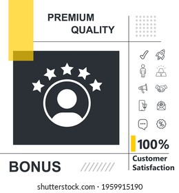 Vector thin line icon with customer experience or star satisfaction rating modern background
