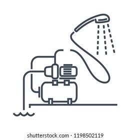 vector thin line icon electric water pump, pipe, shower