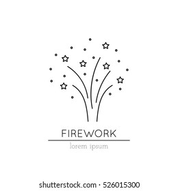 Vector thin line icon, fireworks. Metaphor of happiness, excitement and joy. Logo template illustration. Black on white isolated symbol. Simple mono linear modern design.