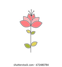 Vector thin line icon, flower on a stem. Elegant logo template. Design element for garden or flower shop, florist, natural cosmetics products. Isolated symbol. Simple mono linear modern design.