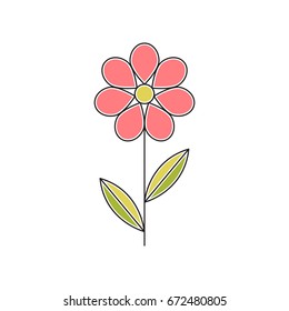Vector thin line icon, flower on a stem. Elegant logo template. Design element for garden or flower shop, florist, natural cosmetics products. Isolated symbol. Simple mono linear modern design.