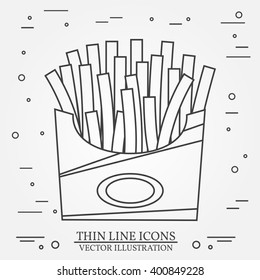 Vector thin line icon Fries. For web design and application interface, also useful for infographics. Vector dark grey. Vector illustration.