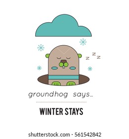 Vector thin line icon, Groundhog day. Marmot looks out of the hole. February 2, tradition of the weather predicting. Simple mono linear modern design.