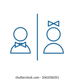 Vector thin line icon illustration. WC door plate labels with man and woman shapes with tie.