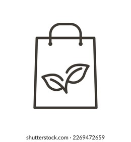 Vector thin line icon illustration outline. Bag with a leaf representing reusable environmentaly friendly bag