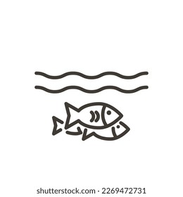 Vector thin line icon illustration with school of fish under the water. Minimal illustration  of a group of fish representing health of the oceans, environmental awareness, fishing activities, ocean