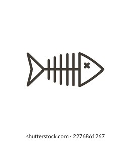 Vector thin line icon illustration with fishbone dead fish spine. Minimal illustration  of a dead fish