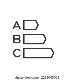 Vector thin line icon linear outline stroke illustration of energy label rating in a house. energy efficiency chart and house concept. Energy building bar chart. EPC