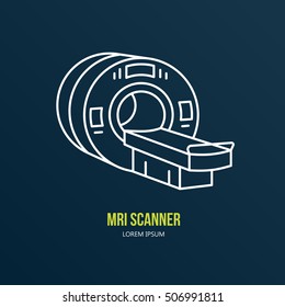 Vector thin line icon of mri machine. Hospital clinic linear logo. Outline scanner symbol for medical center. Magnetic resonance tomography pictogram. Design element, medical business logotype