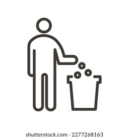 Vector thin line icon outline linear stroke illustration of person disposing in trash bin