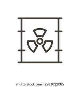 Vector thin line icon outline linear stroke illustration of a barrel drum container of hazard radioactive nuclear liquid