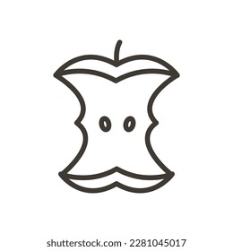 Vector thin line icon outline linear stroke illustration of organic waste, food compost. Eaten apple, finished healthy meal