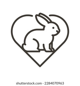 Vector thin line icon outline linear stroke illustration of a cute little rabbit with a heart
