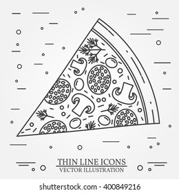 Vector thin line icon Pizza. For web design and application interface, also useful for infographics. Vector dark grey. Vector illustration.