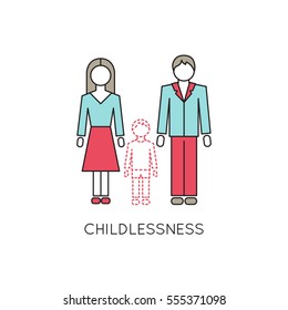 Vector thin line icon, problems in couple. Man and woman without a child. Metaphor of childlessness and infertility. Colored isolated symbol. Simple mono linear modern design.