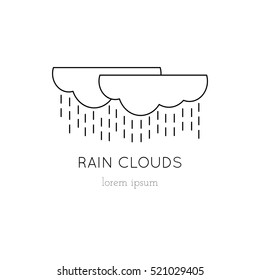 Vector thin line icon, rain clouds, element for logo illustration. Black on white pictogram, weather isolated symbol. Simple mono linear modern design.