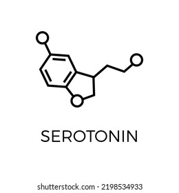 Vector thin line icon of serotonin molecular structure. Chemical formula