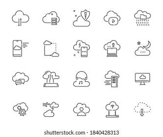 Vector thin line icon set, Cloud computing and service and related symbol vector eps10, 64x64 Pixel perfect icon, editable icon for web design and application on white isolated 