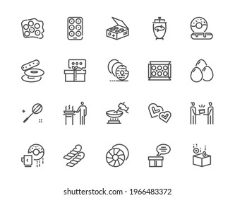 Vector thin line icon set of making donut, Food and sweet related icon, editable icon, 64x64 pixel perfect icon on white background