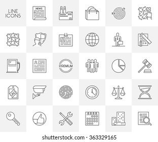 Vector thin line icon set for business and web. Geometric linear black and white sign.