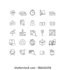 Vector thin line icon set related to shipping, delivery and logistics for your design