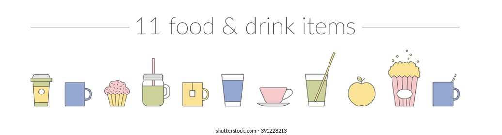 Vector Thin Line Icon Set Food & Drink