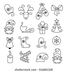  	 Vector thin line icons, Christmas and new year. Set for web design, applications and infographics.