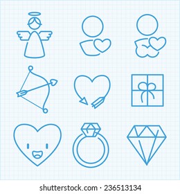 Vector thin line icons set for Saint Valentine's day and love theme. For web design and application interface, also useful for infographics.