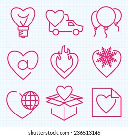 Vector thin line icons set for Saint Valentine's day and love theme. For web design and application interface, also useful for infographics.