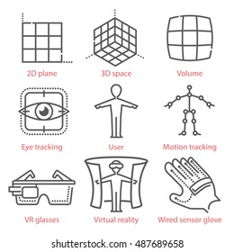 Dünne Vektorsymbole mit erweiterten und virtuellen Reality-Symbolen, Geräten und Werkzeugen. Für Infografiken, UX UI Kit, Web Design und mehr